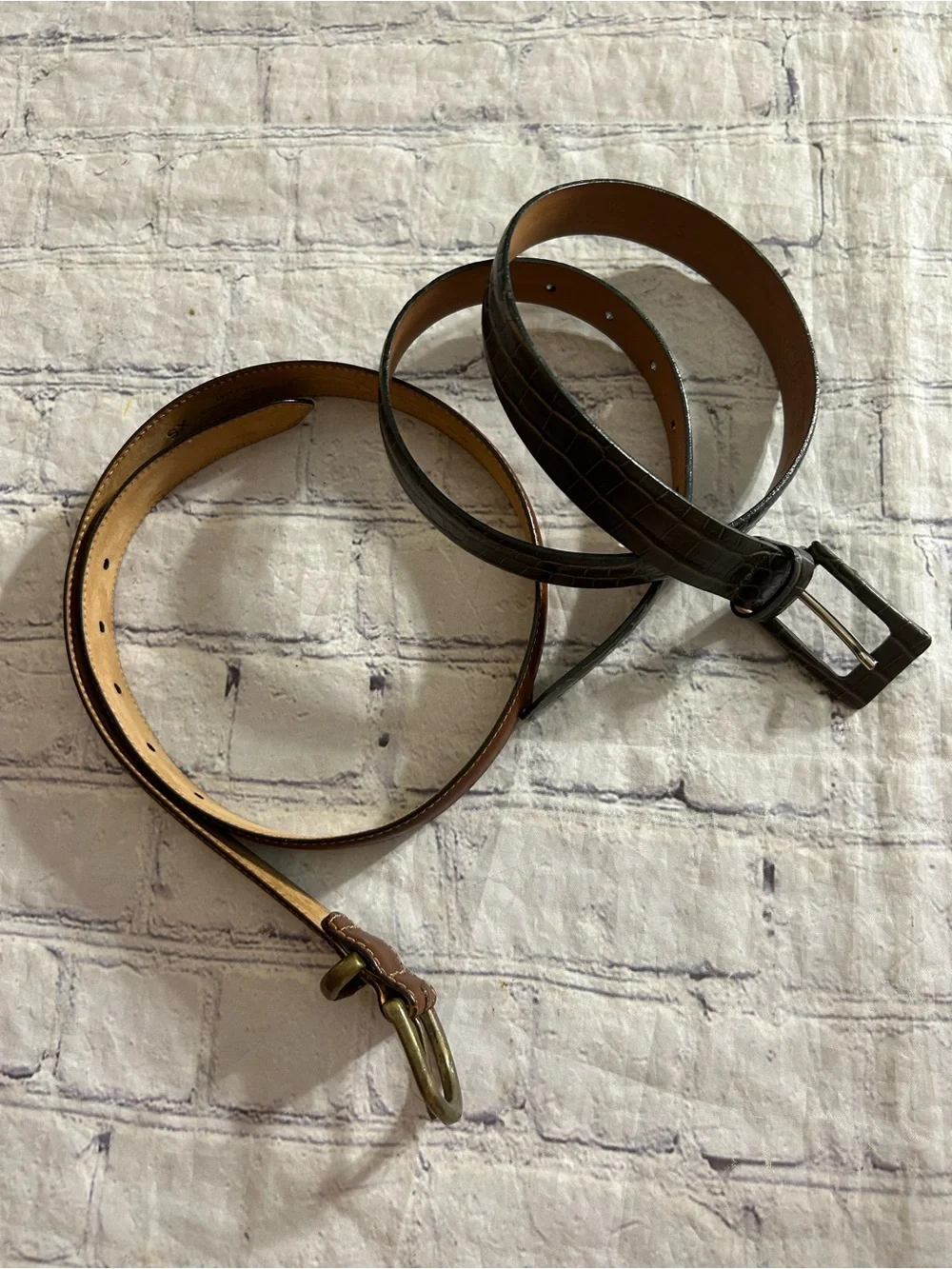TALBOTS BROWN WITH STITCHING LEATHER AND OLIVE CROC LEATHER ITALY MADE BELTS S/X